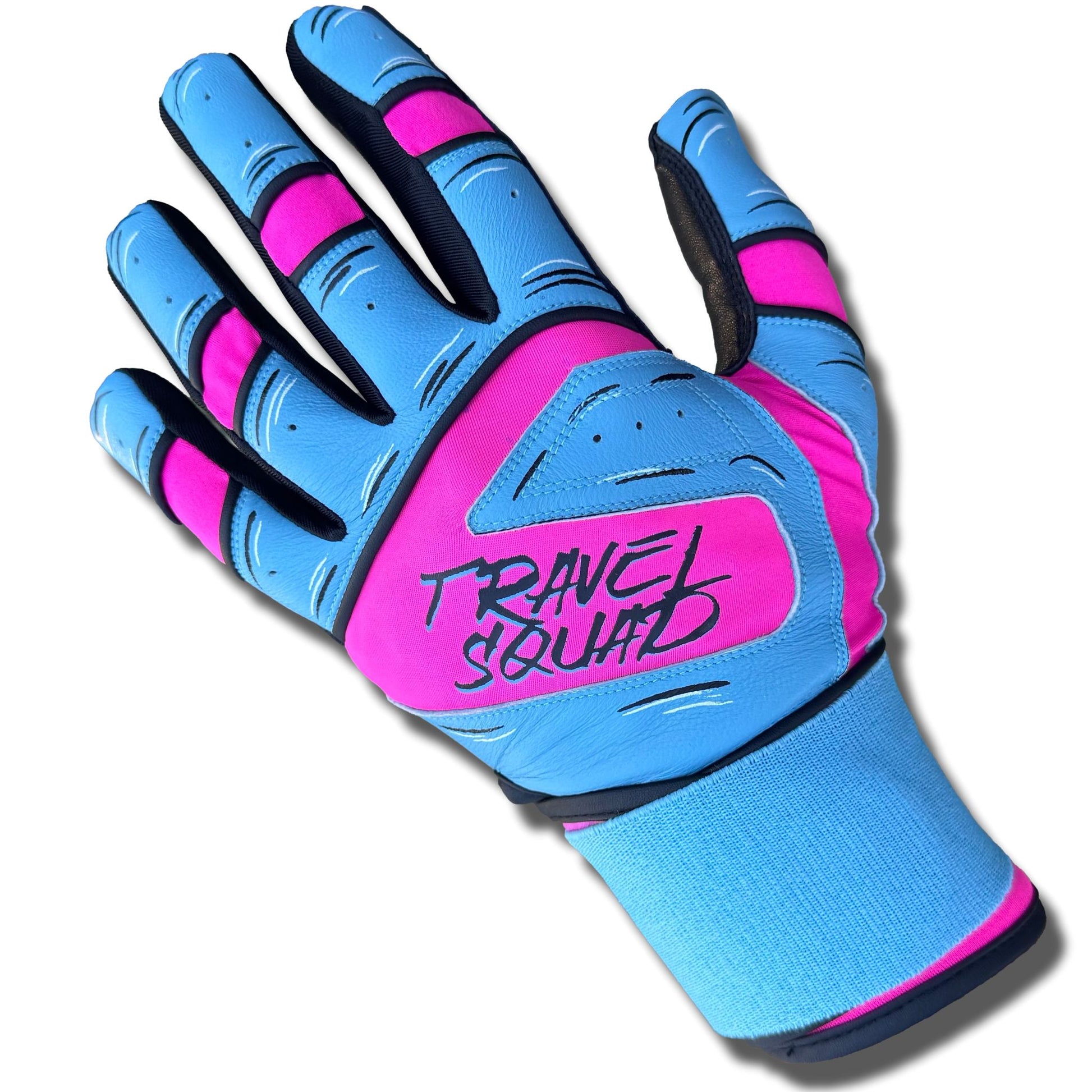 Close-up of Candy Crushers batting gloves showing grip detail and quality construction