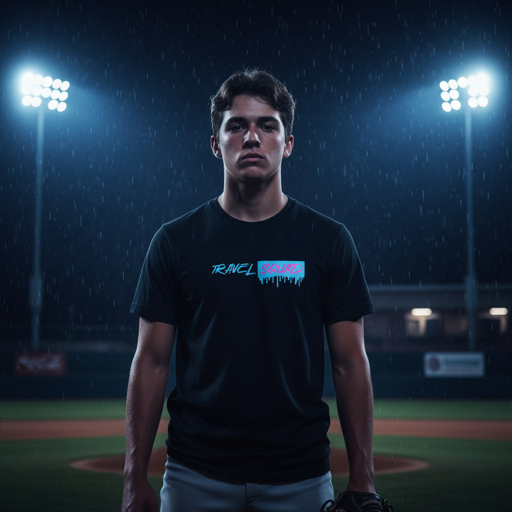 Shake It Off Tee Front View Baseball Field Night Scene