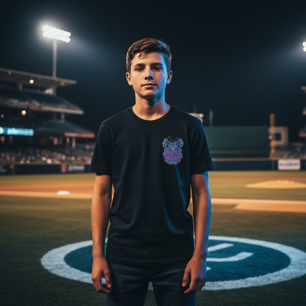 Summer Nights Youth Tee Baseball Field Night Scene
