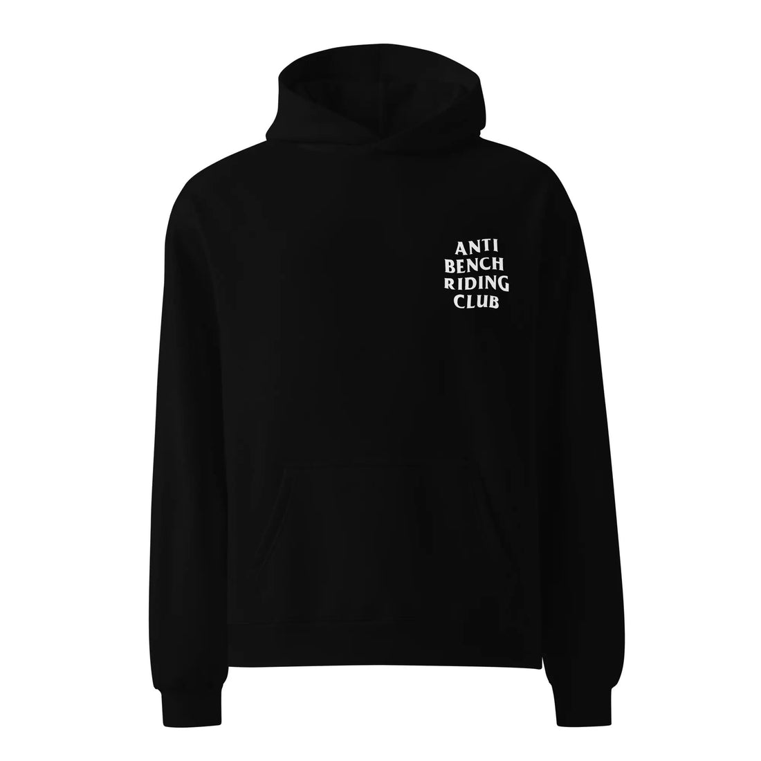 Black oversized hoodie with 'ANTI BENCH CLUB' text on the front.