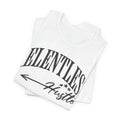 White t-shirt with 'RELENTLESS Hustle' text on a white background