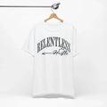 White t-shirt with 'Relentless Hustle' text on a hanger against a white background