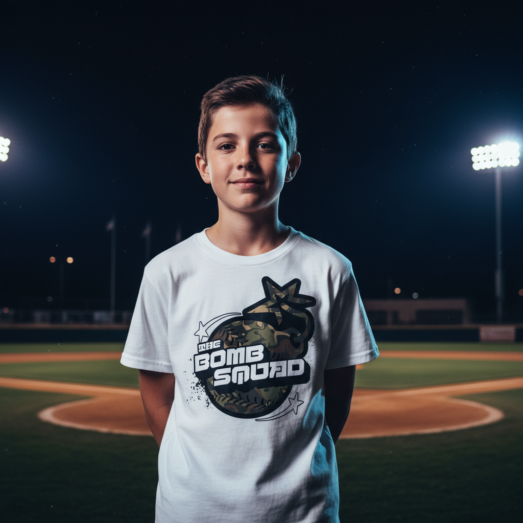 Bomb Squad Youth Tee Baseball Field Night Scene - Version 2