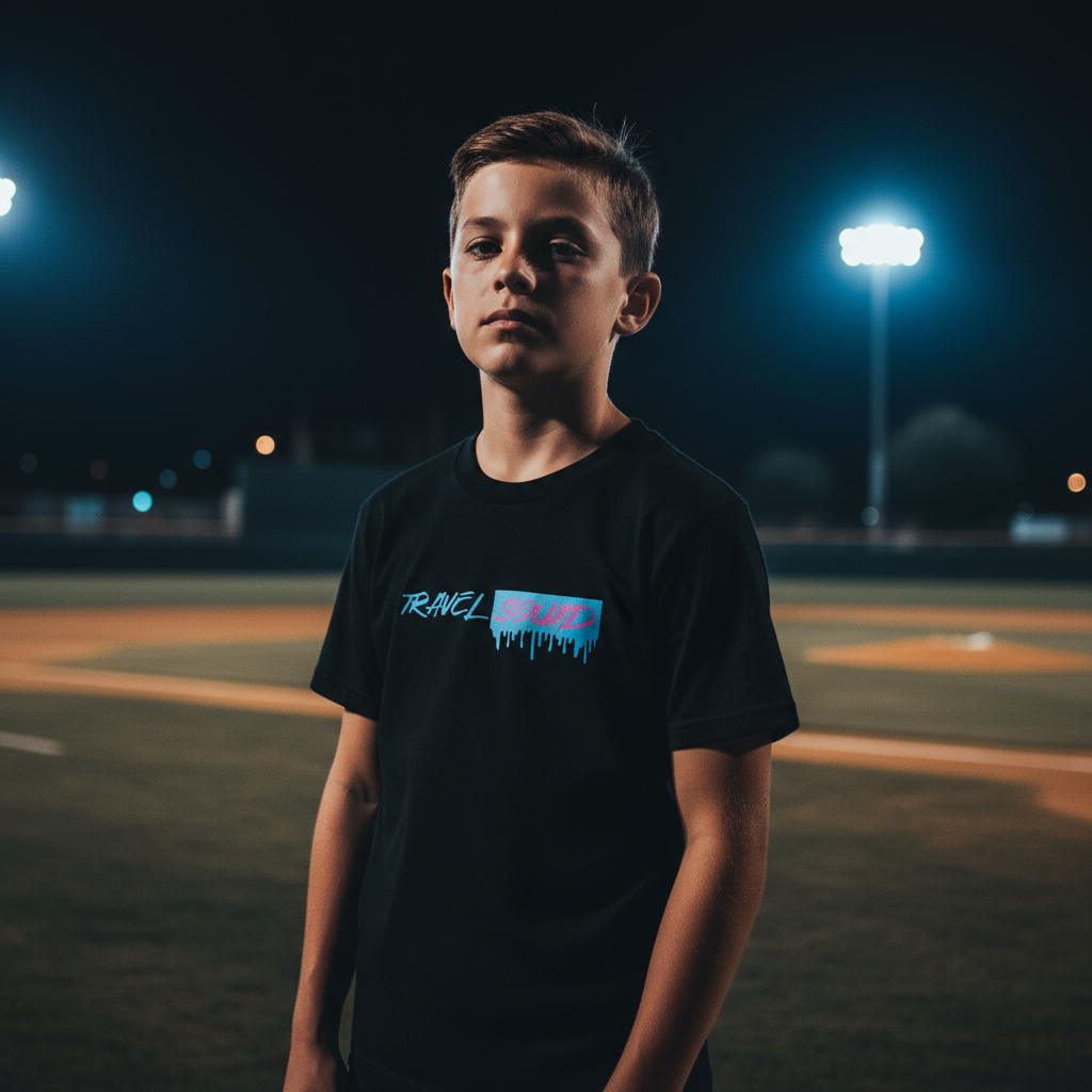 Shake It Off Youth Tee Baseball Field Night Scene